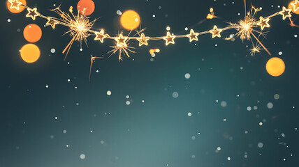 Sparkling star lights on dark blue background with bokeh effects