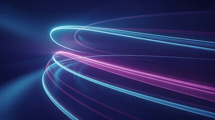 Vibrant Curved Light Streams in Blue and Pink on Dark Background Abstract Digital