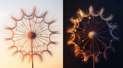 Split Screen Digital Dandelion Seed Heads with Glowing Effects