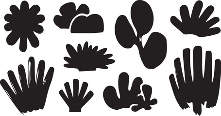 Fototapeta premium Black Hand and Flower Silhouettes on White Background