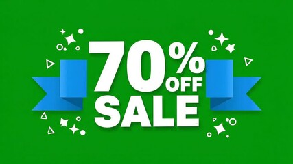Discount seventy percent sale announcement ribbon graphic green screen overlay video template footage - Powered by Adobe