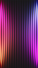 Futuristic colorful fractal glass with vertical ribs and refracted gradient light. Glowing gradient passing through ribbed glass. Smooth fractal distortion transforms neon colors into vertical waves