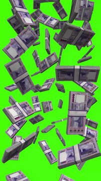 Vertical Bangladesh Taka bills falling on chromakey, BDT finance animation