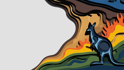 Kangaroo Illustration in Paper Cut Style with Colorful Background for Australia Day Festival Poster, Creative Events, and Cultural Celebrations