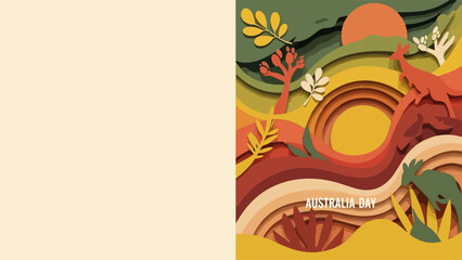 Paper Cut Style Illustration Celebrating Australia Day with Vibrant Landscape and Animal Silhouettes for Festival Posters, Event Promotions, Educational Purposes, and Social Media Content