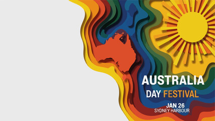 Vibrant Australia Day Festival Design with Paper Cut Style Elements for Event Promotion, Festival Posters, Social Media, and Local Community Awareness