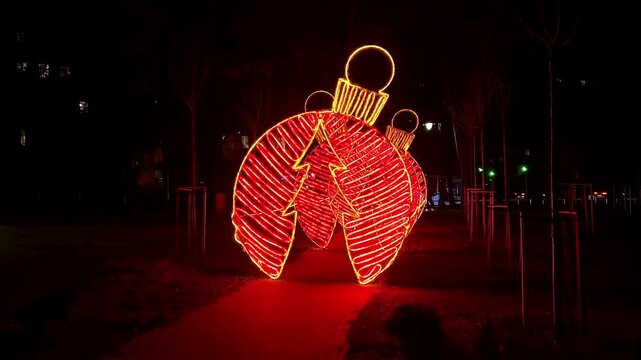 Festive winter installation in the evening park