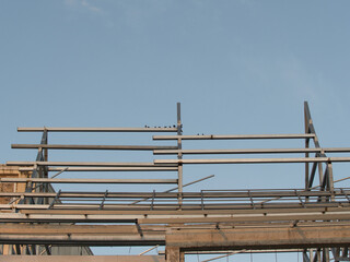 Steel roof structure for new building construction.