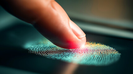 businessman touching virtual screen person scanning fingerprint for biometric access