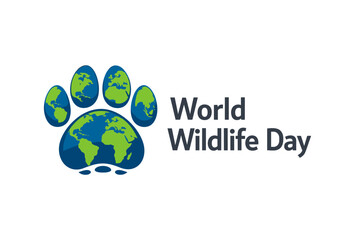 World wildlife day logo illustration. World Wildlife Day symbol with earth paw promoting animal protection