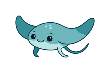 Obraz premium Cute manta ray character illustration. Smiling cartoon stingray in blue color