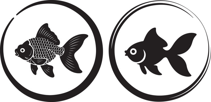 Minimalist Black and White Goldfish Logo in Zen Circle Frame