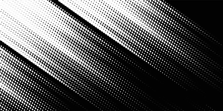 White halftone banner template design with abstract speed lines style. Halftone white color pattern with dots and grunge texture background. Pop art comic with sporty style with white and black dots