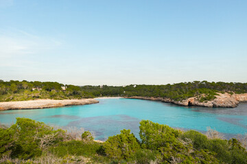 Cala Mondrago beach and turquoise bay in Mallorca, Spain