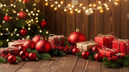 Cozy christmas gifts and lights festive holiday scene