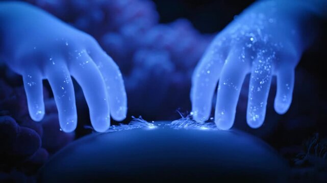 Abstract close-up of soft coral polyps with blue light
