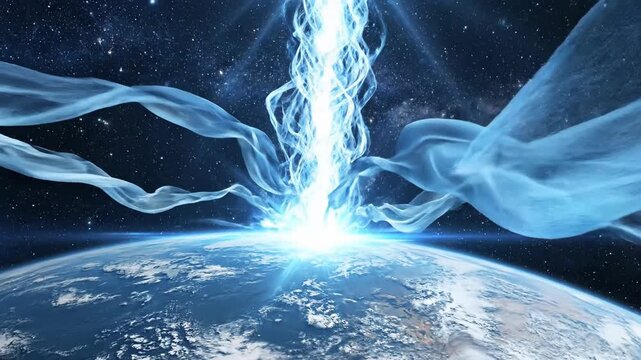 Cosmic Energy Beam Striking Earth Global Power Abstract Background