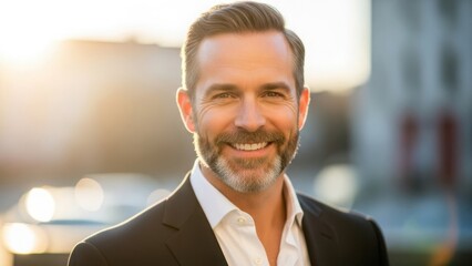 Smiling man in suit outdoor business professional portrait