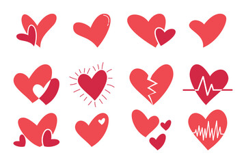 Collection of hand drawn hearts