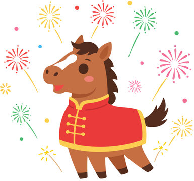 Chinese New Year of the Horse Cute Cartoon Mascot Vector Set