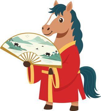 Chinese New Year of the Horse Cute Cartoon Mascot Vector Set