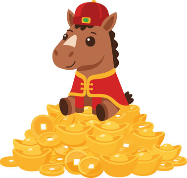 Chinese New Year of the Horse Cute Cartoon Mascot Vector Set