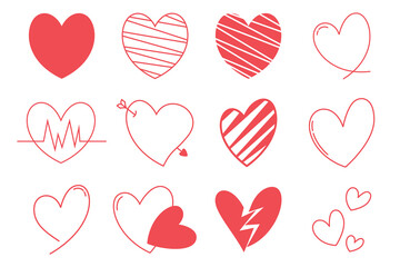 Collection of hand drawn hearts