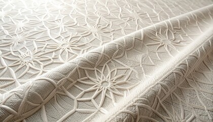 Close up view of white fabric with pattern back fabric with white.