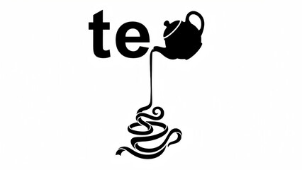 Creative black and white logo design prominently featuring the word "tea" cleverly integrated with a silhouette of a pouring teapot and a swirling cup graphic.