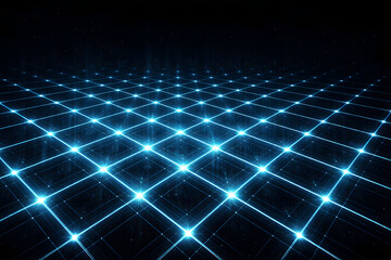 Digital grid and innovation: the image showcases a digital grid pattern illuminated by radiant, luminous lines, set against a dark backdrop, perfect to represent innovation.