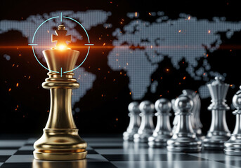 Strategic leadership and artificial intelligence concept with golden chess piece.