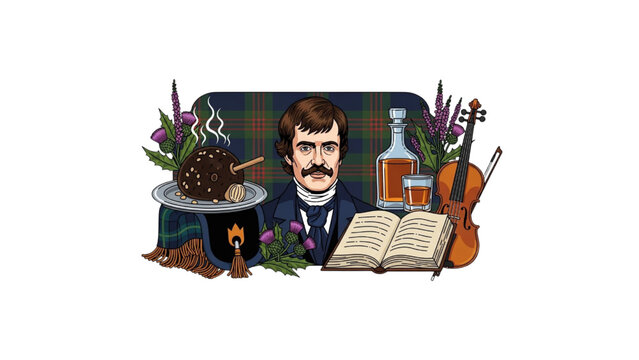 robert burns burns night vector illustration haggis whisky