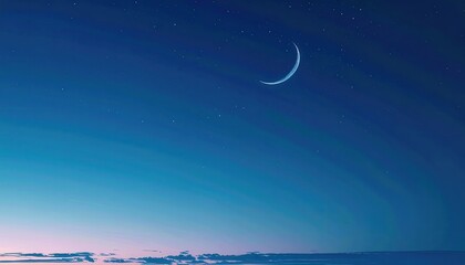 The moon is shining in the sky above the water and small.