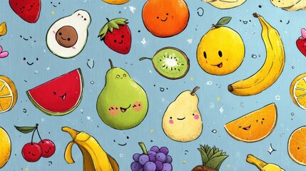 Fototapeta premium Fruit cartoon pattern