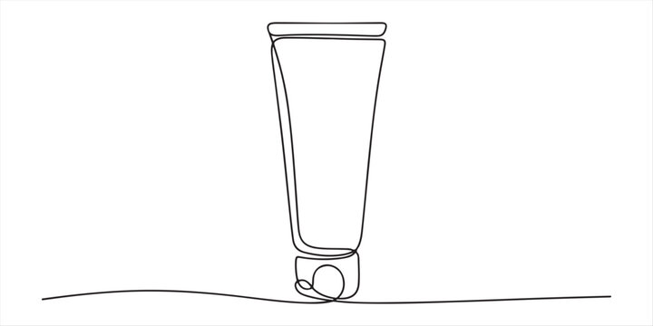Continuous one single line drawing tube of cream. moisture Sunscreen icon vector illustration concept, Continuous one line drawing of cosmetics bottle packaging set. Cosmetic bottles single line.