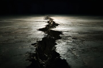 Deep Dark Fissure Running Across Concrete Slab