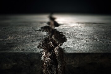 Deep Dark Fissure Running Across Concrete Slab