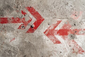 Concrete Floor with Red Spray Painted Arrows and Lines