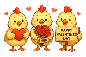 Cute Valentine Baby Chicks PNG Sublimation, Happy Valentines Day Chicken Clipart, Be Mine Heart Love Farm Animal Design for Shirt & Mug