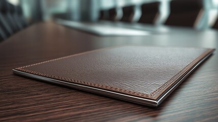 Elegant Leather Portfolio on Wooden Table