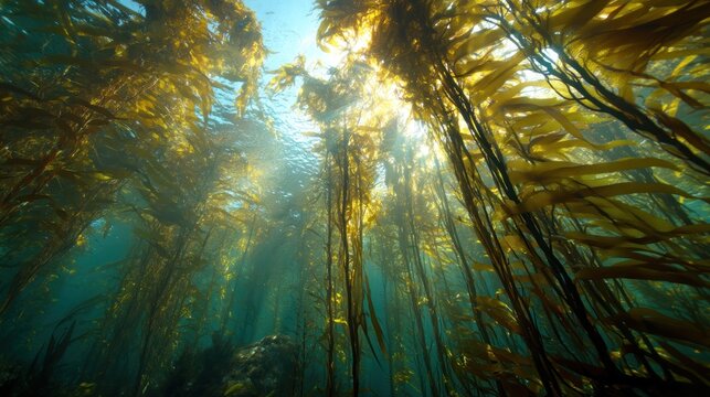 Golden kelp forest underwater