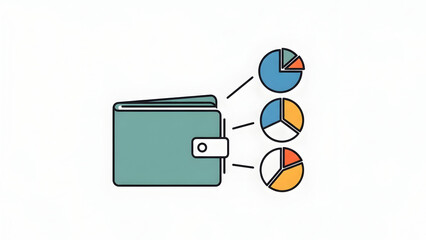 Wallet with Pie Charts Financial Data.