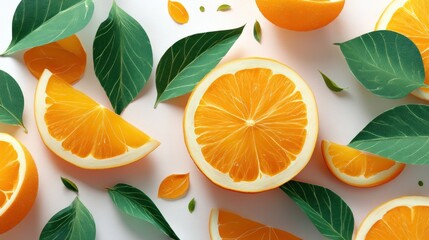 Orange fruit slices with leaves