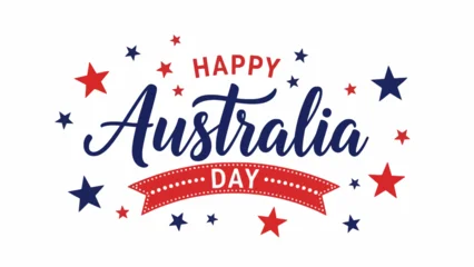 Fototapeten Positive Typografie Vibrant national celebration vector illustration with patriotic red and blue stars, decorative banner, and elegant typography for festive events  © dale