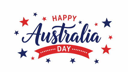 Happy Australia Day" festive greeting card design with patriotic stars in vibrant red and blue colors, celebrating the national holiday