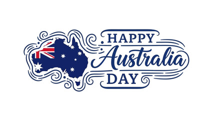 Happy Australia Day festive design featuring the Australian map with flag and elegant typography, ideal for national holiday celebrations and greetings