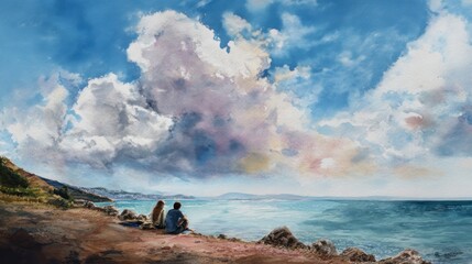 Couple cliffside ocean view