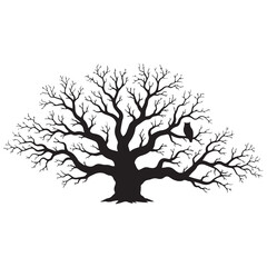 Fototapeta premium Bare tree with owl silhouette on branch in darkness