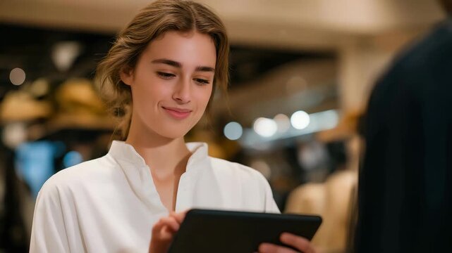 A retail floor supervisor calmly resolving a customer issue at the service counter, tablet in hand as they access loyalty history and product details &mdash; customer experience excellence, conflict