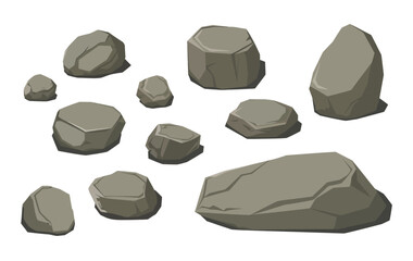 Rocks and stones collection, flat style illustration for game assets, background elements, natural landscapes, apps, websites and digital vector design projects. © Vector Gallery